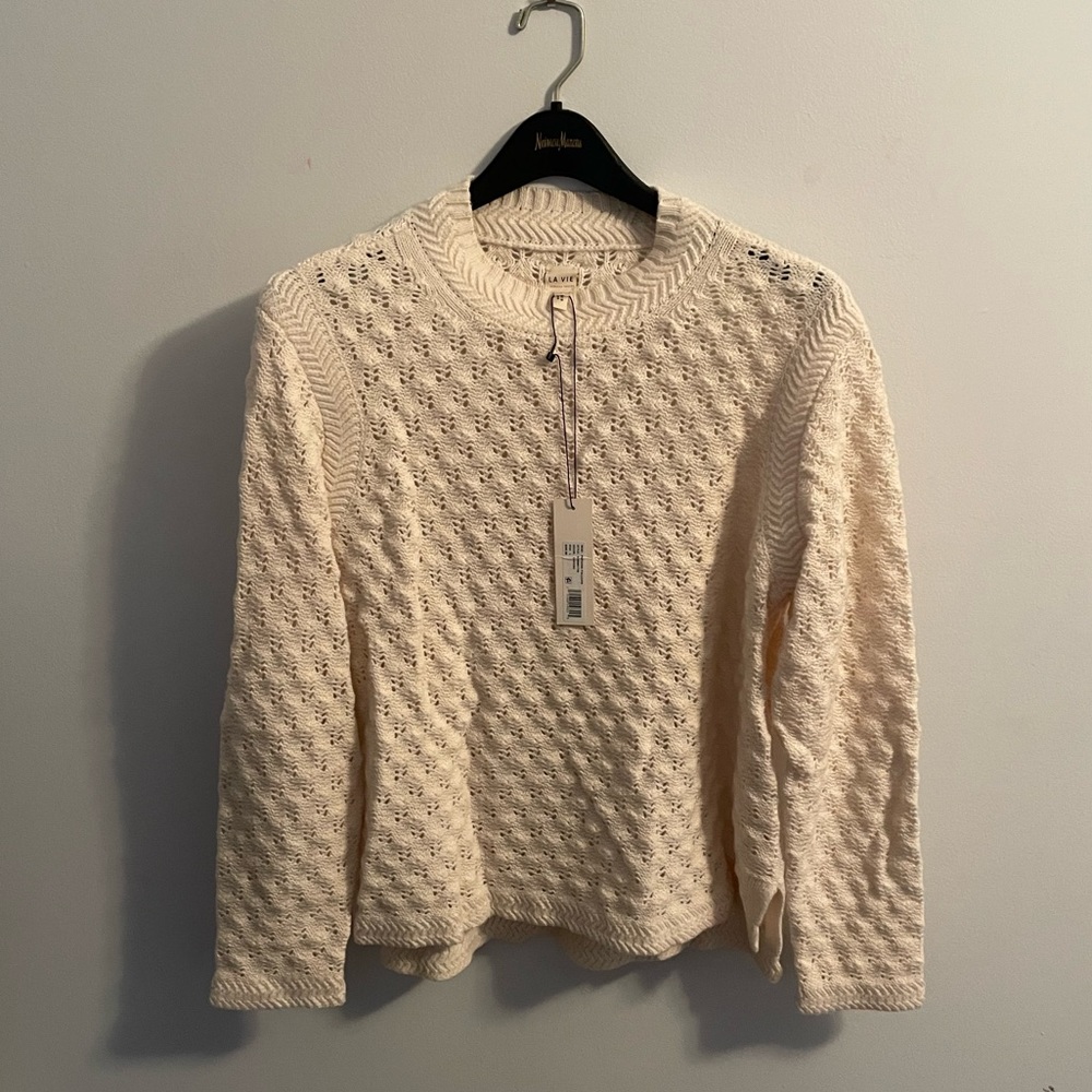 La vie Rebecca Taylor cream Pointelle sweater cotton wool blend NWT size L